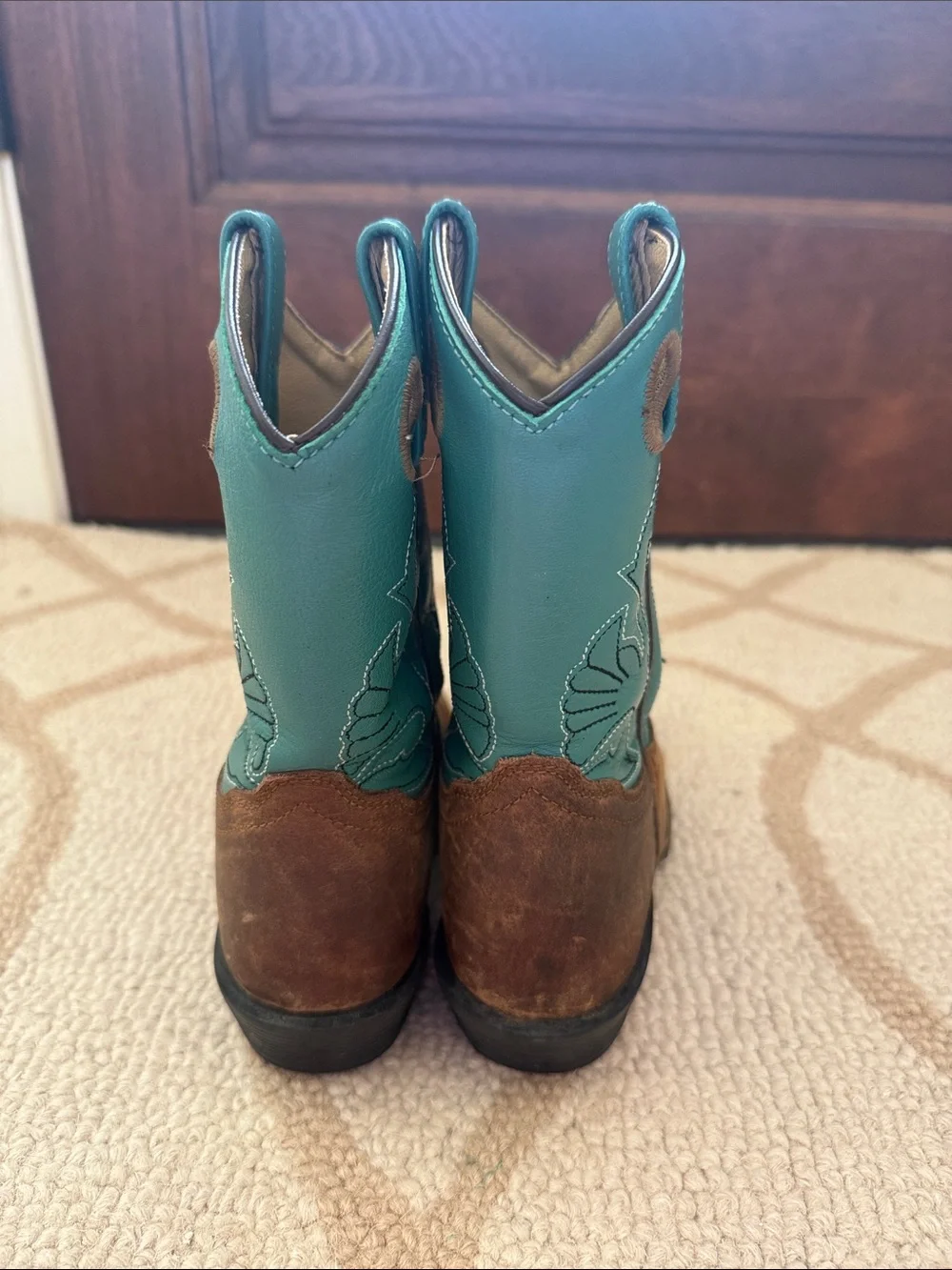 Kids Teal & Brown Western Pull-On Cowboy Boots